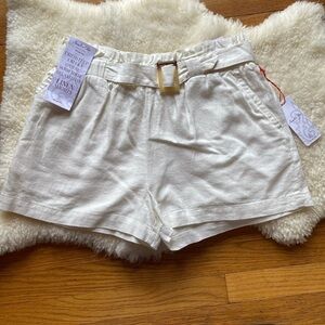 Sapphire Red Belted Linen Shorts